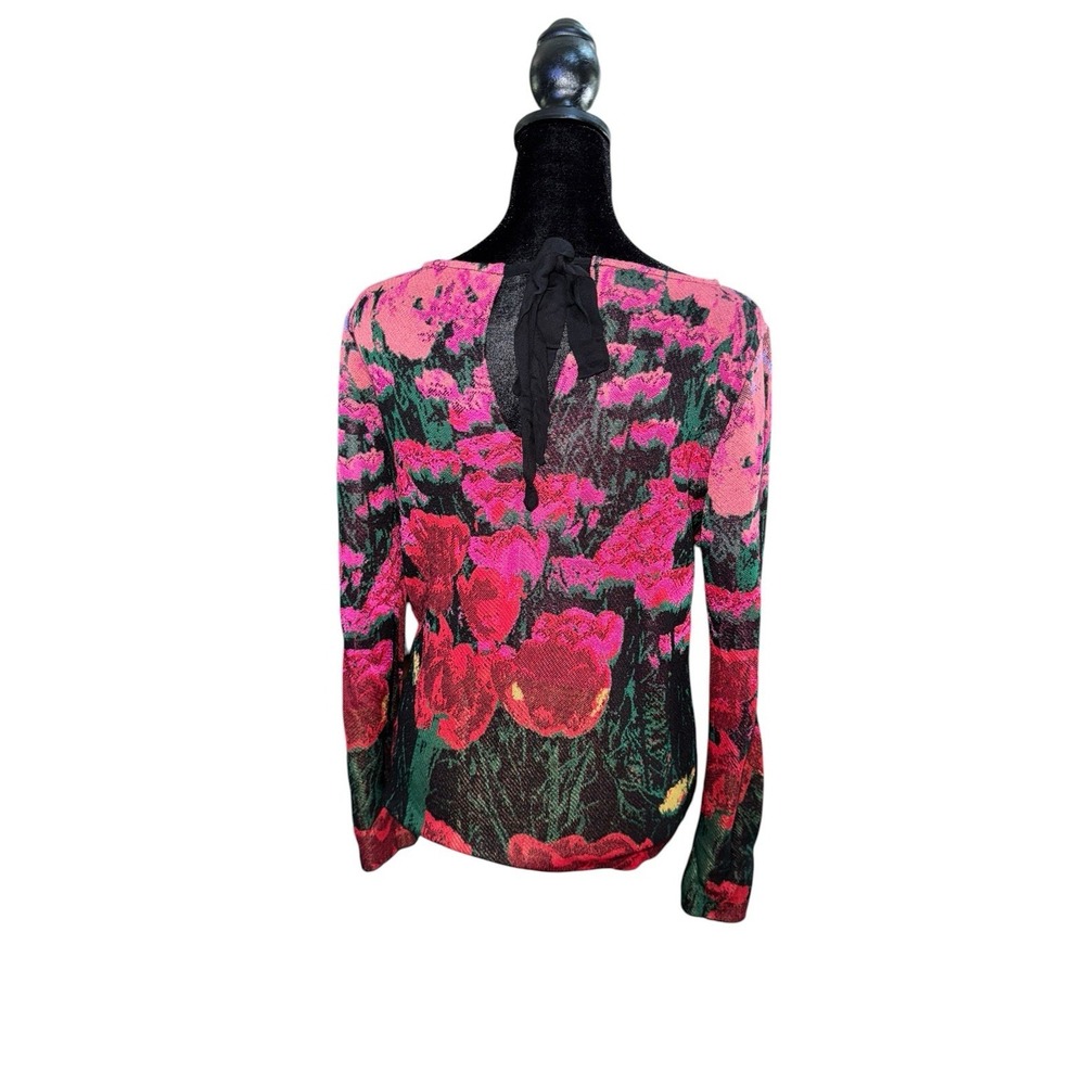 Aldomartins Floral Knit Sweater Women's US 4 Pink Tulip Print Tie Back Boho - Picture 3 of 8
